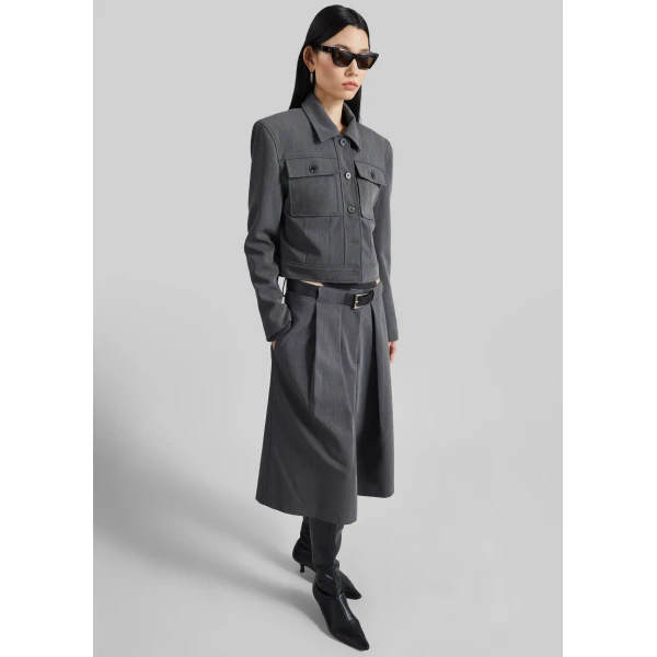 The Frankie Shop Kalvo Belted Bermuda Shorts - Dark Grey - Oversized Minimalist Shorts in Grey - Shop at Luxury Shoes 