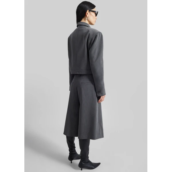 The Frankie Shop Kalvo Belted Bermuda Shorts - Dark Grey - Oversized Minimalist Shorts in Grey - Shop at Luxury Shoes 