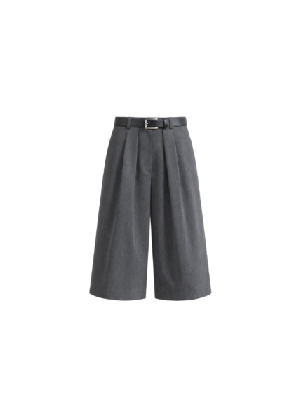 The Frankie Shop Kalvo Belted Bermuda Shorts - Dark Grey - Oversized Minimalist Shorts in Grey - Shop at Luxury Shoes 
