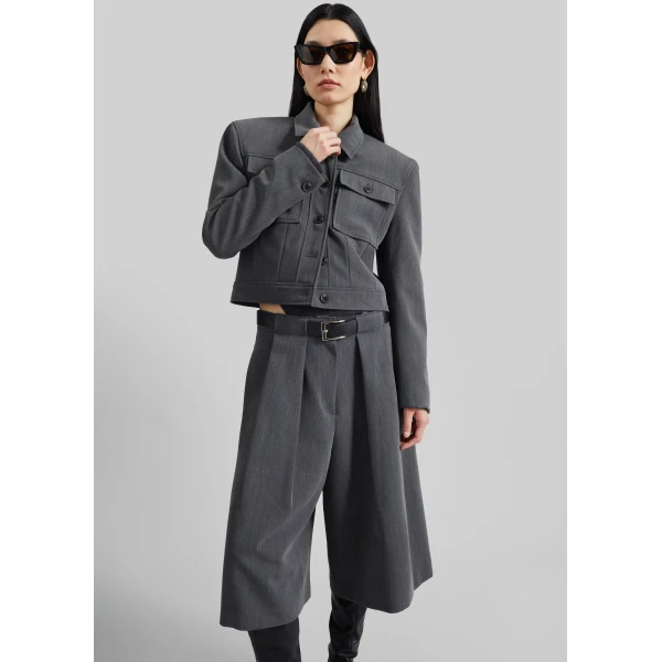 The Frankie Shop Kalvo Boxy Jacket - Dark Grey - Oversized Minimalist Jackets in Grey - Shop at Luxury Shoes 