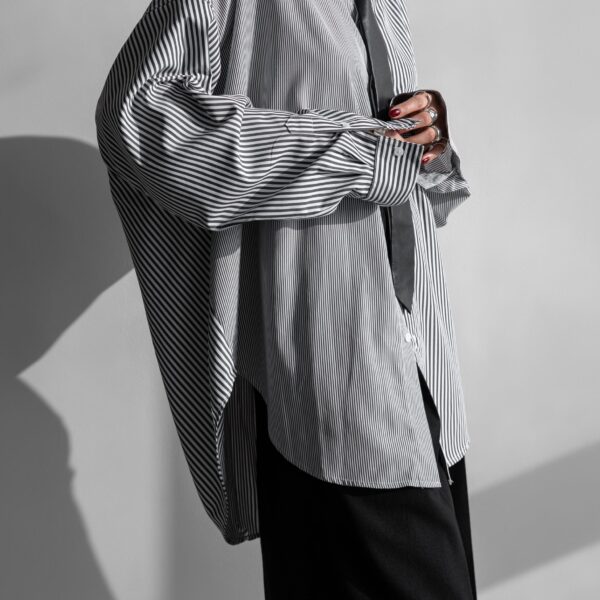 The Frankie Shop Quillan Button-Down Shirt - White/Black Stripe - Oversized Minimalist Tops in Black - Shop at Luxury Shoes 
