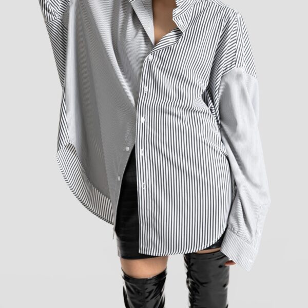 The Frankie Shop Quillan Button-Down Shirt - White/Black Stripe - Oversized Minimalist Tops in Black - Shop at Luxury Shoes 