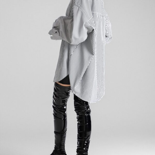 The Frankie Shop Quillan Button-Down Shirt - White/Black Stripe - Oversized Minimalist Tops in Black - Shop at Luxury Shoes 