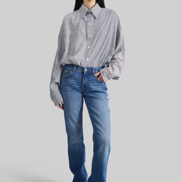 The Frankie Shop Quillan Button-Down Shirt - White/Black Stripe - Oversized Minimalist Tops in Black - Shop at Luxury Shoes 