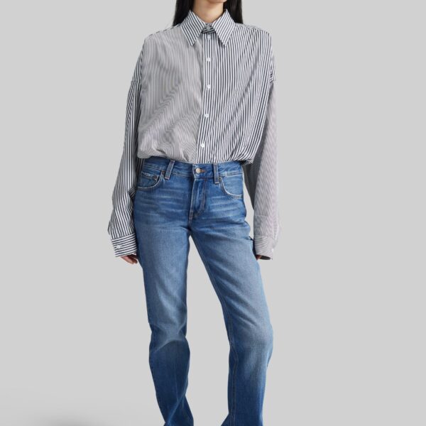 The Frankie Shop Quillan Button-Down Shirt - White/Black Stripe - Oversized Minimalist Tops in Black - Shop at Luxury Shoes 