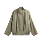 The Frankie Shop Veren Faux Leather Bomber Jacket - Sage - Oversized Minimalist Jackets in Green - Shop at Luxury Shoes 