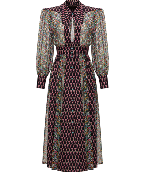 Ulyana Sergeenko Silk chiffon and georgette dress with a signature print - Ulyana Sergeenko Corset Dress - Russian Couture - Shop at Luxury Shoes 