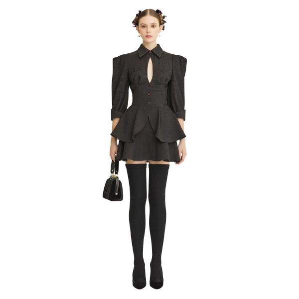Ulyana Sergeenko Wool peplum blouse - Ulyana Sergeenko Corset Dress - Russian Couture - Shop at Luxury Shoes 