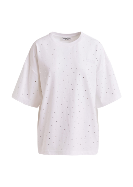 Essentiel Antwerp White oversized organic cotton T-shirt with sequin details - Essentiel Antwerp Shirts - Colorful Belgian Design - Shop at Luxury Shoes 