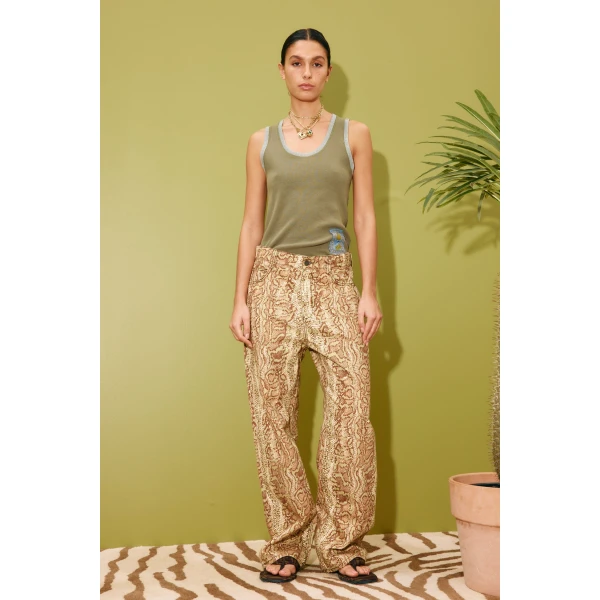 Alemais Boa Denim Mid Rise Jean  Sustainable Pants with Alemais print -  Luxury Handbags Australian Designer