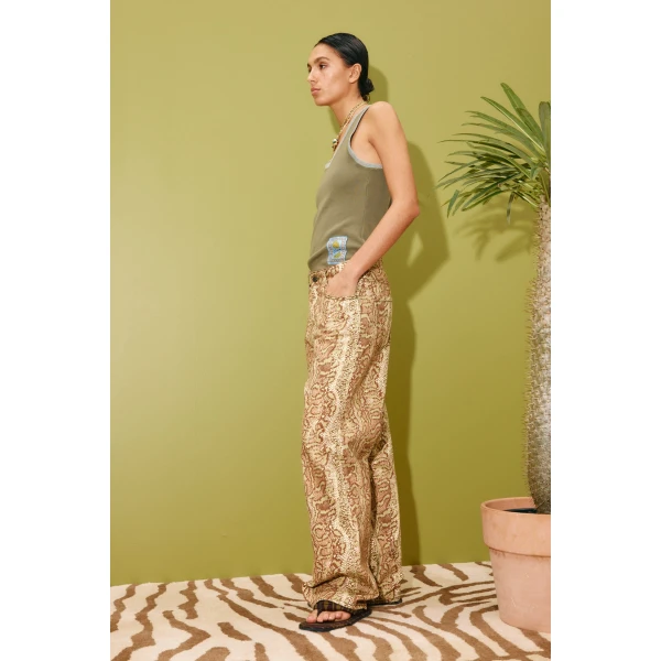 Alemais Boa Denim Mid Rise Jean  Sustainable Pants with Alemais print -  Luxury Handbags Australian Designer