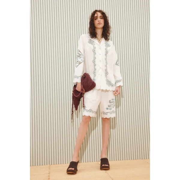 Alemais Louie Embroidered Shirt  Sustainable Tops with Alemais print -  Luxury Handbags Australian Designer