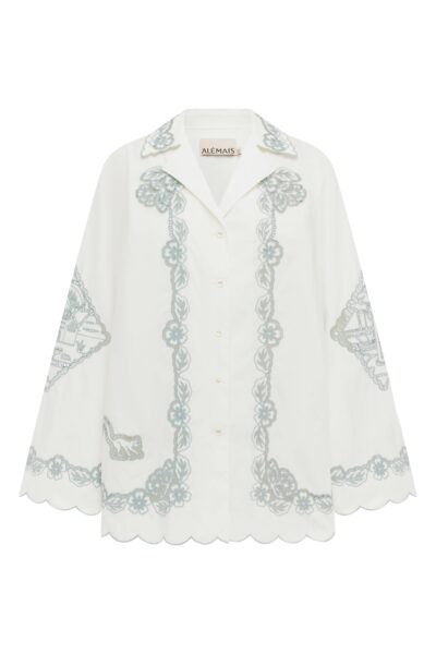 Alemais Louie Embroidered Shirt  Sustainable Tops with Alemais print -  Luxury Handbags Australian Designer