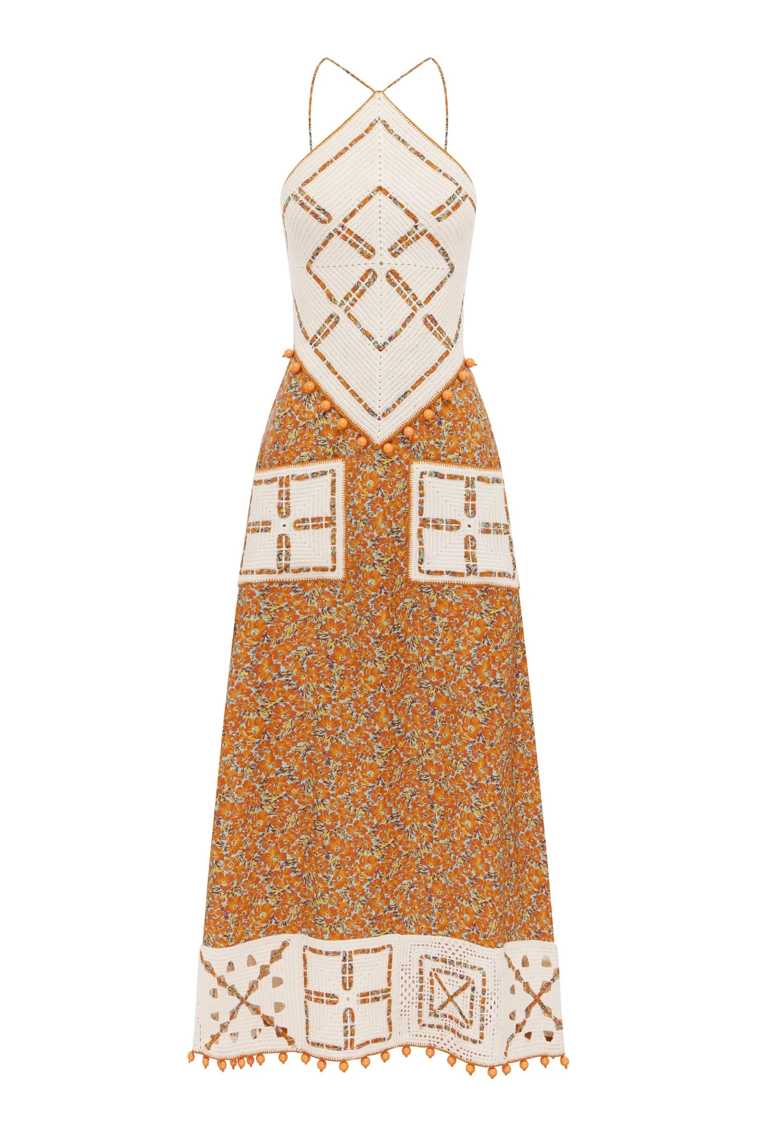 Marva Crochet Halter Midi Dress by Alemais - Dresses Alemais Marva Crochet Halter Midi Dress Sustainable Dresses with Alemais print - Luxury Handbags Australian Designer
