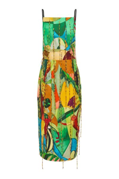 Alemais Mokshini Beaded Fringe Midi Dress  Sustainable Dresses with Alemais print -  Luxury Handbags Australian Designer