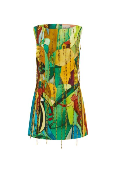 Alemais Mokshini Beaded Fringe Mini Dress  Sustainable Dresses with Alemais print -  Luxury Handbags Australian Designer