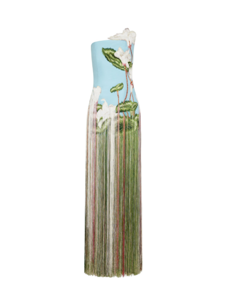 Oscar de la Renta Chiné Cyclamen Threadwork Fringe Gown - Dresses - American Luxury Evening Wear at Luxury Shoes 
