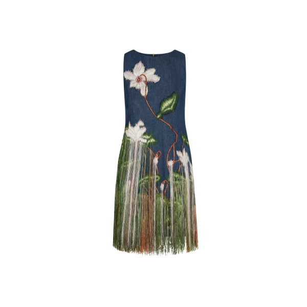 Oscar de la Renta Chiné Cyclamen Threadwork Fringe Shift Dress - Dresses - American Luxury Evening Wear at Luxury Shoes 