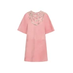 Oscar de la Renta Crystal Necklace Embroidered Suede Dress - Dresses - American Luxury Evening Wear at Luxury Shoes 