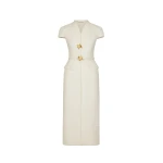 Oscar de la Renta Cyclamen-Detailed Wool Tweed Dress - Dresses - American Luxury Evening Wear at Luxury Shoes 