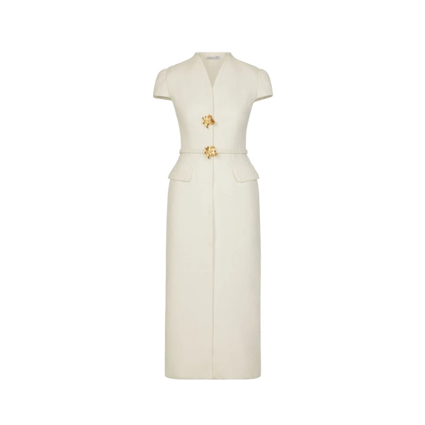 Oscar de la Renta Cyclamen-Detailed Wool Tweed Dress - Dresses - American Luxury Evening Wear at Luxury Shoes 