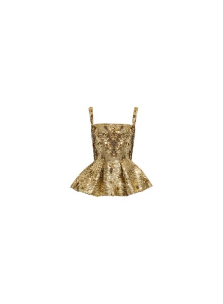 Elie Saab Bead Embroidered Peplum Top in Gold featuring 35% Polyamide