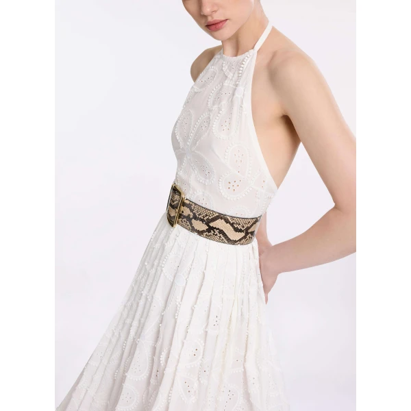 Elie Saab Embroidered Cotton Midi Dress in White featuring 55% Cotton