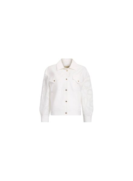 Elie Saab Macramé Embroidered Drill Jacket in White featuring  – Luxury Designer Fashion at Luxury Shoes .