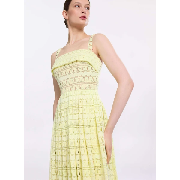 Elie Saab Macramé Long Dress in Yellow featuring 60% Polyester