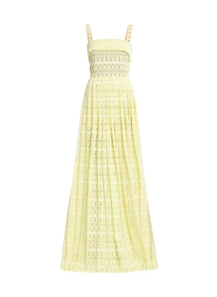 Elie Saab Macramé Long Dress in Yellow featuring 60% Polyester