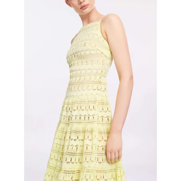 Elie Saab Macramé Midi Dress in Yellow featuring 61% Polyester