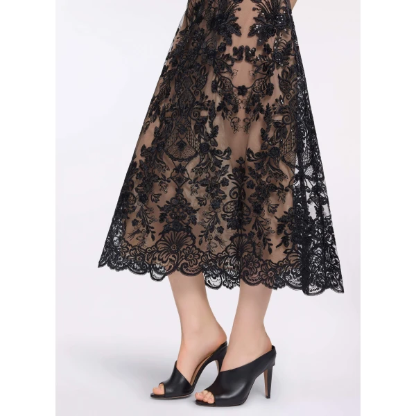 Elie Saab Sequin Embroidered Skirt in Black featuring 48% Silk