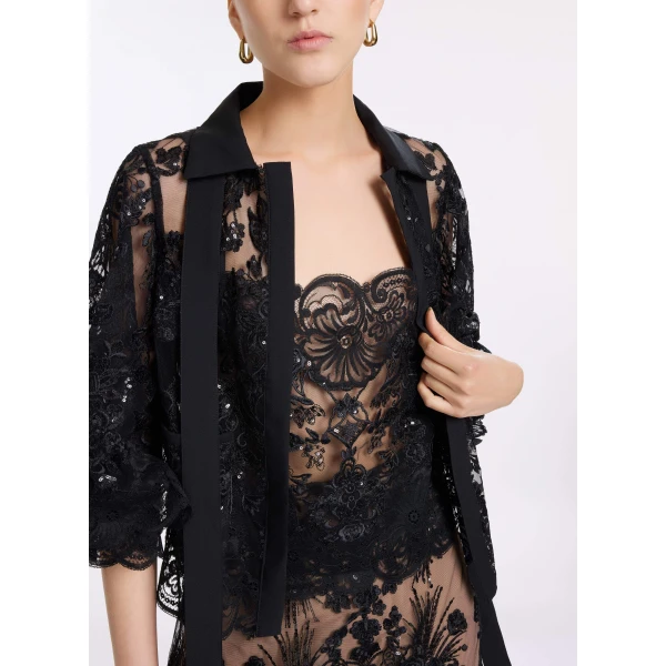 Elie Saab Sequin Embroidered Twin Set in Black featuring 43% Polyamide