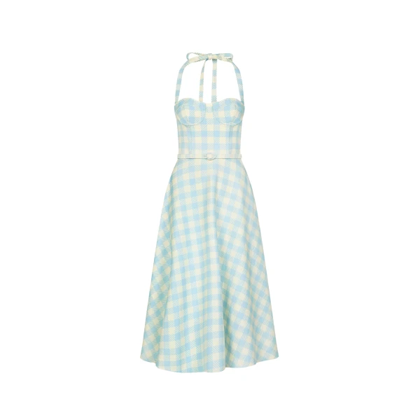 Oscar de la Renta Gingham Bustier Wool-Blend Dress - Dresses - American Luxury Evening Wear at Luxury Shoes 