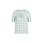 Oscar de la Renta Gingham Pullover with Floral Appliqué - Knitwear - American Luxury Evening Wear at Luxury Shoes 