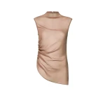 LAPOINTE Lightweight Georgette Mock Neck Ruched Top - Beige Tops - New York Luxury Fashion at Luxury Shoes 