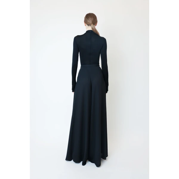 LAPOINTE Lightweight Georgette Wide Leg Pant With Feathers - Black Pants - New York Luxury Fashion at Luxury Shoes 