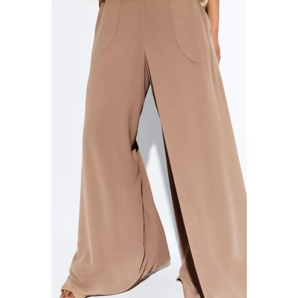 LAPOINTE Lightweight Georgette Wide Leg Pant With Pockets - Beige Pants - New York Luxury Fashion at Luxury Shoes 