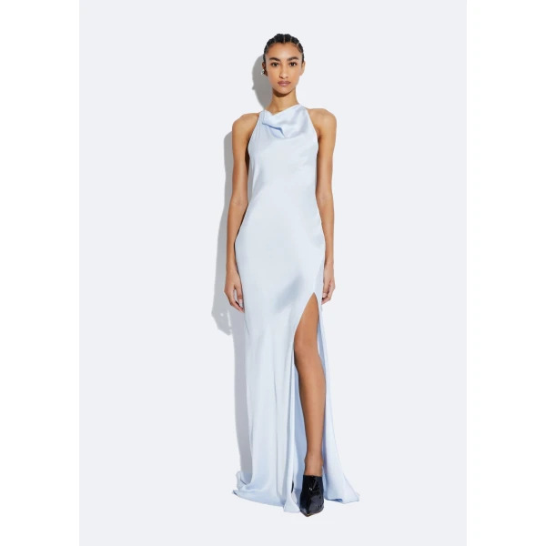 LAPOINTE Satin Halter Gown - Blue Dresses - New York Luxury Fashion at Luxury Shoes 