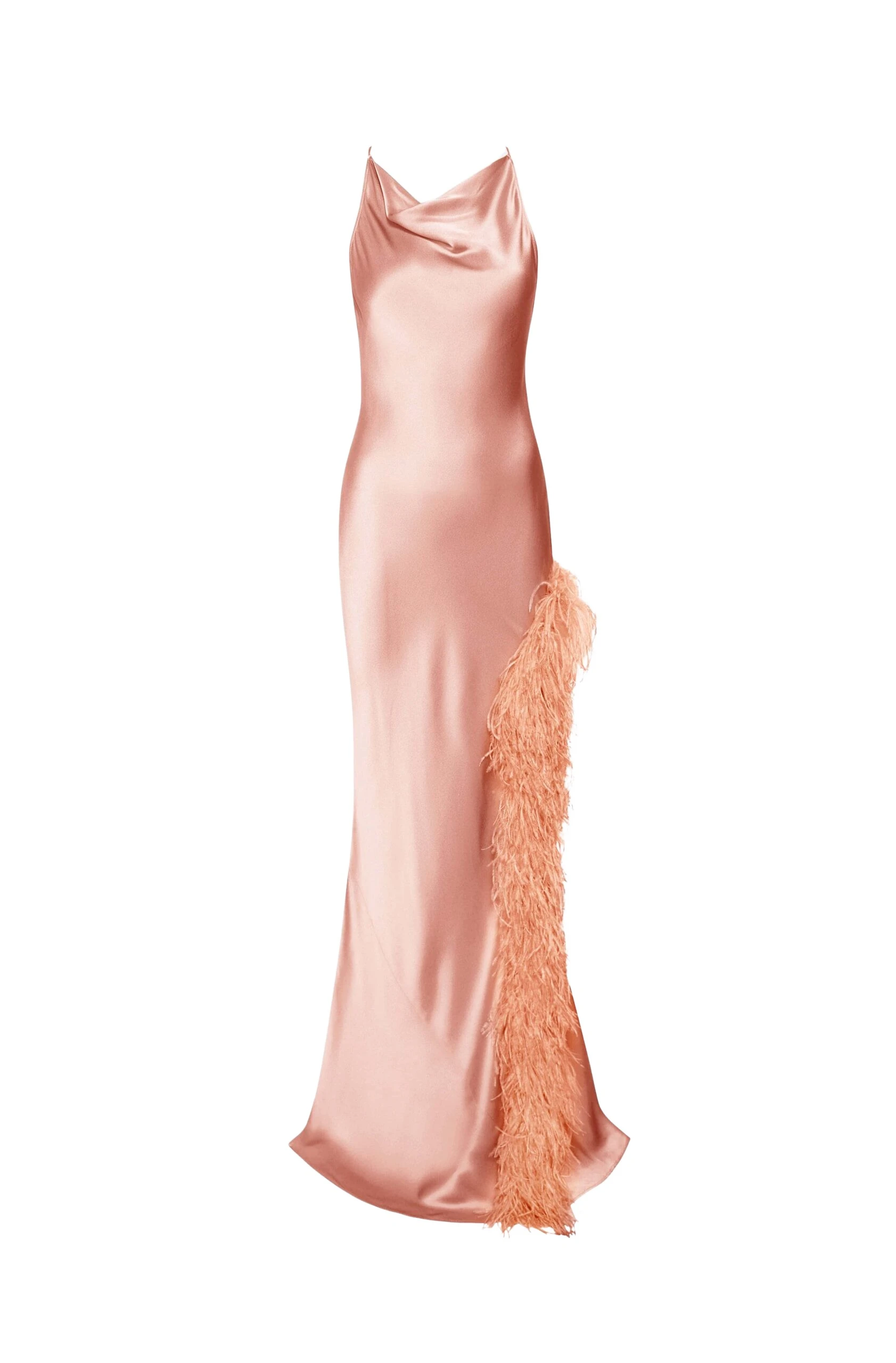 Lapointe-Satin-Halter-Gown-With-Feathers-scaled99435_nobg LAPOINTE Satin Halter Gown With Feathers - Pink Dresses - New York Luxury Fashion at Luxury Shoes