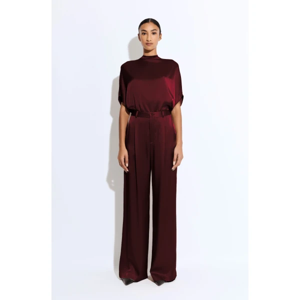 LAPOINTE Satin Relaxed Pleated Pant - Red Pants - New York Luxury Fashion at Luxury Shoes 