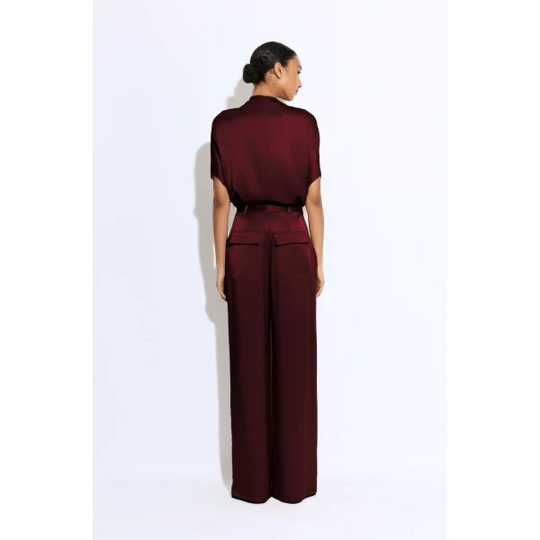 LAPOINTE Satin Relaxed Pleated Pant - Red Pants - New York Luxury Fashion at Luxury Shoes 
