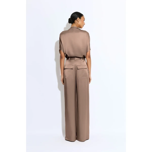 LAPOINTE Satin Relaxed Pleated Pant - Beige Pants - New York Luxury Fashion at Luxury Shoes 