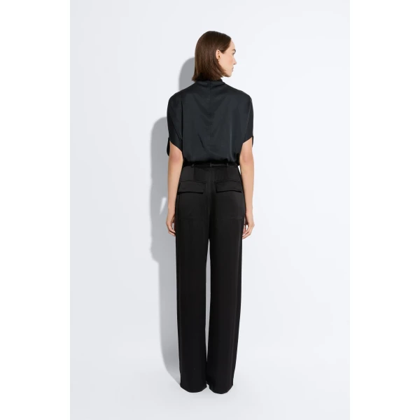 LAPOINTE Satin Relaxed Pleated Pant - Black Pants - New York Luxury Fashion at Luxury Shoes 