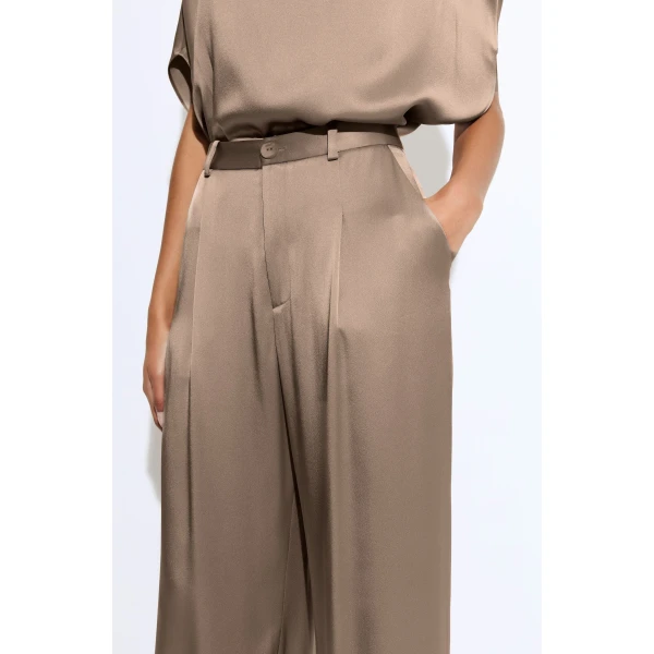 LAPOINTE Satin Relaxed Pleated Pant - Beige Pants - New York Luxury Fashion at Luxury Shoes 