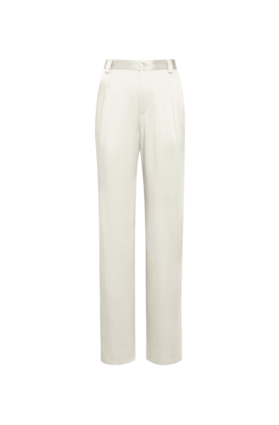 LAPOINTE Satin Relaxed Pleated Pant - Ivory Pants - New York Luxury Fashion at Luxury Shoes 