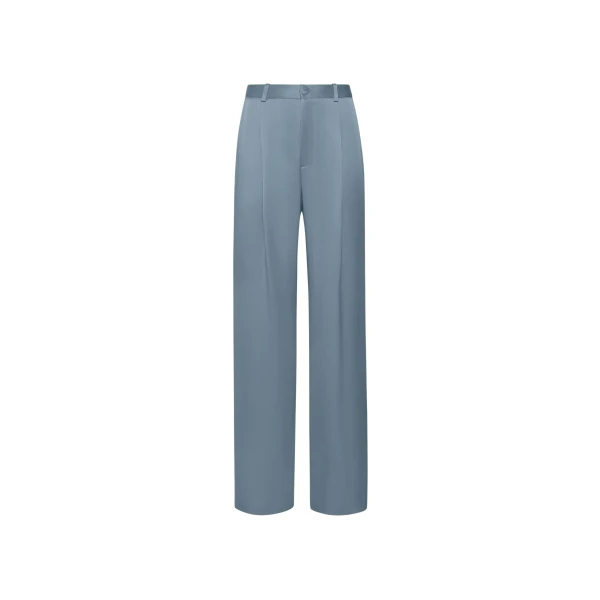 LAPOINTE Satin Relaxed Pleated Pant - Blue Pants - New York Luxury Fashion at Luxury Shoes 