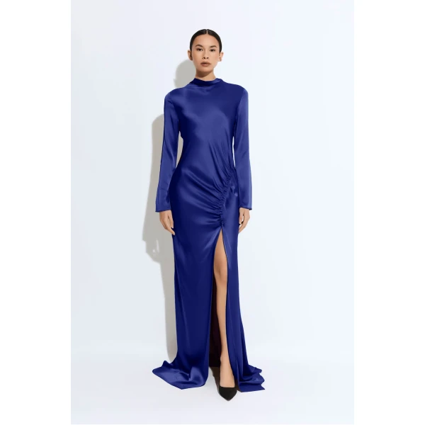 LAPOINTE Satin Tab Gown - Blue Dresses - New York Luxury Fashion at Luxury Shoes 