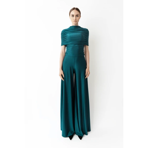 LAPOINTE Shine Jersey Wide Leg Pant - Blue Pants - New York Luxury Fashion at Luxury Shoes 