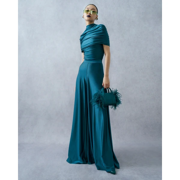 LAPOINTE Shine Jersey Wide Leg Pant - Blue Pants - New York Luxury Fashion at Luxury Shoes 